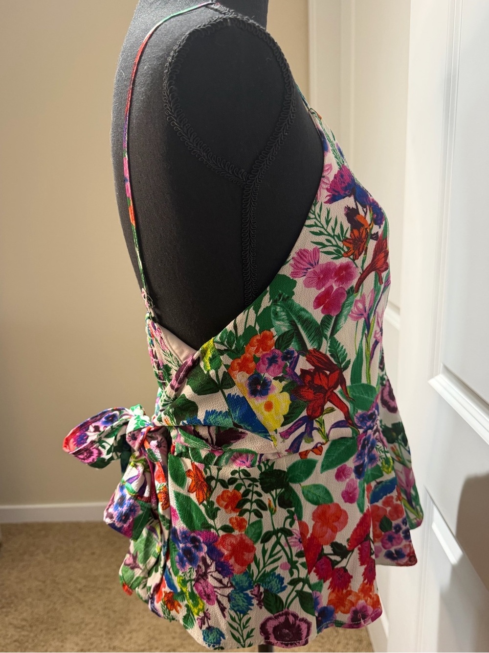 Floral Spaghetti-Strap Peplum Tank Top - White Multicolor